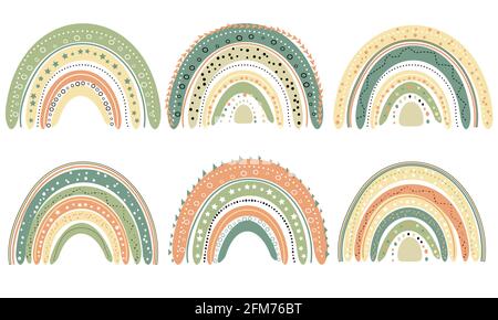 Set aus niedlichen Regenbögen im skandinavischen Stil. Vektor. Regenbögen isoliert. Stock Vektor