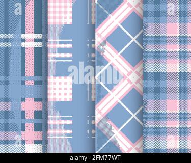 Set aus nahtlosem Tartan-Muster. Kariertes schottisches Karottenkariert. Streifendruck im schottischen Stil Stock Vektor