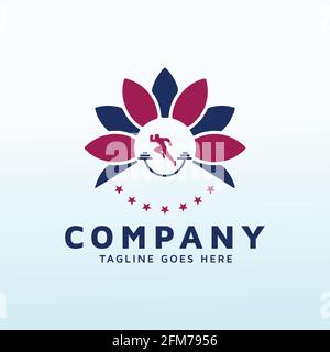 Hometown Pharmacy Logo-Design mit Fitnesssymbol. Stock Vektor