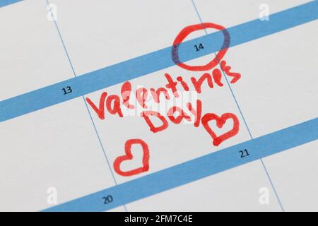 Das Datum im Kalender ist der 14. Februar Stockfoto