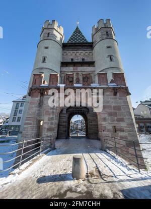 Spalentor in Basel ist ein ehemaliges Stadttor. Sie gelten als eines der schönsten Stadttore der Schweiz Stockfoto