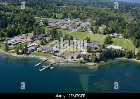 Luftaufnahme der Brentwood College School, Mill Bay, Vancouver Island, British Columbia, Kanada Stockfoto