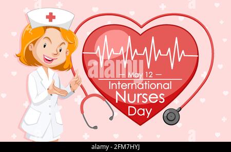 Happy International Nurses Day Schriftart mit Krankenschwester Cartoon Figur Illustration Stock Vektor