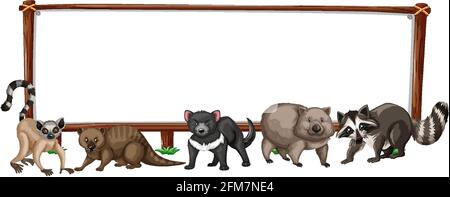 Leeres Banner mit wilden Tieren auf weißem Hintergrund Illustration Stock Vektor