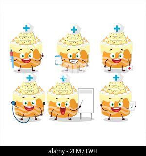 Arzt Beruf Emoticon mit süßlichen Kuchen Melone Cartoon-Charakter. Vektorgrafik Stock Vektor
