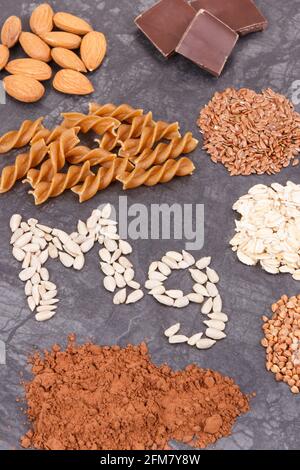 Verschiedene Zutaten Magnesium, Vitamine, Ballaststoffe und Mineralien. Gesund gesunde Ernährung Stockfoto