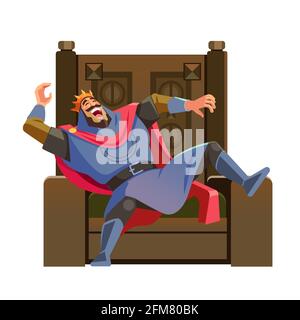 König lachend auf dem Thron. Cartoon König Charakter, trägt Krone und Mantel, Cartoon-Vektor-Illustration isoliert auf weißem Hintergrund Stock Vektor