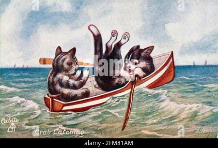 William Henry Ellam Kunstwerk mit dem Titel Krabbenfänger Katzen. Stockfoto