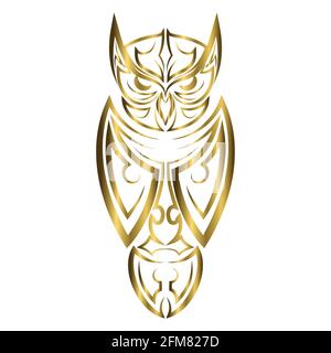 Goldene Linie Kunst der Eule. Gute Verwendung für Symbol, Maskottchen, Symbol, Avatar, Tattoo, T-Shirt-Design, Logo oder ein beliebiges Design. Stock Vektor