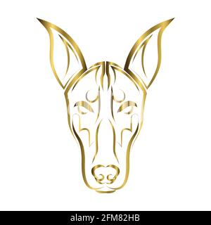 Goldlinie Kunst des Dobermann Pinscher Hundekopf. Gute Verwendung für Symbol, Maskottchen, Symbol, Avatar, Tattoo, T-Shirt-Design, Logo oder ein beliebiges Design. Stock Vektor