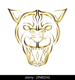 Goldene Linie Kunst des Puma-Kopfes. Gute Verwendung für Symbol, Maskottchen, Symbol, Avatar, Tattoo, T-Shirt-Design, Logo oder ein beliebiges Design. Stock Vektor
