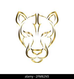 Goldene Linie Kunst des Puma-Kopfes. Gute Verwendung für Symbol, Maskottchen, Symbol, Avatar, Tattoo, T-Shirt-Design, Logo oder ein beliebiges Design. Stock Vektor