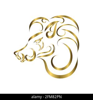 Goldene Linie Kunst des Wildschweinkopfes. Gute Verwendung für Symbol, Maskottchen, Symbol, Avatar, Tattoo, T-Shirt-Design, Logo oder ein beliebiges Design. Stock Vektor