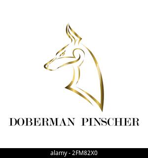 Goldlinie Kunst des Dobermann Pinscher Hundekopf. Gute Verwendung für Symbol, Maskottchen, Symbol, Avatar, Tattoo, T-Shirt-Design, Logo oder ein beliebiges Design. Stock Vektor