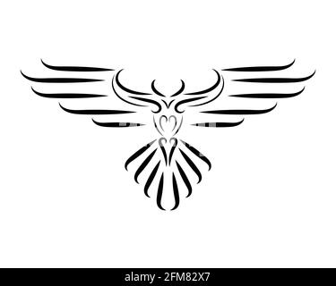 Schwarz-weiße Linienkunst des Adlers mit schönen Flügeln. Curl Blumenschmuck Dekoration. Gute Verwendung für Symbol, Maskottchen, Symbol, Avatar, Tattoo, T-Shirt de Stock Vektor