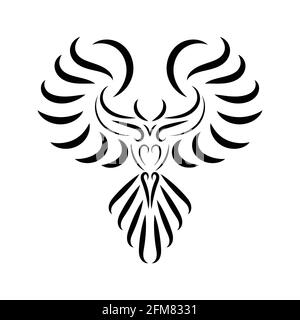 Schwarz-weiße Linienkunst des Adlers mit schönen Flügeln. Curl Blumenschmuck Dekoration. Gute Verwendung für Symbol, Maskottchen, Symbol, Avatar, Tattoo, T-Shirt de Stock Vektor