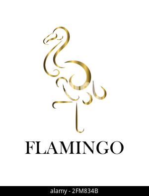 Linie Kunst Vektor Illustration von Gold Flamingo. Er steht mit einem Bein. Stock Vektor