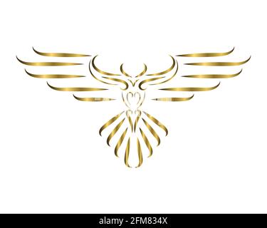 Goldlinie Kunst von phoenix Vogel mit schönen Flügeln. Curl Blumenschmuck Dekoration. Gute Verwendung für Symbol, Maskottchen, Symbol, Avatar, Tattoo, T-Shirt-Design Stock Vektor