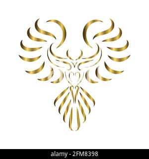 Goldlinie Kunst von phoenix Vogel mit schönen Flügeln. Curl Blumenschmuck Dekoration. Gute Verwendung für Symbol, Maskottchen, Symbol, Avatar, Tattoo, T-Shirt-Design Stock Vektor