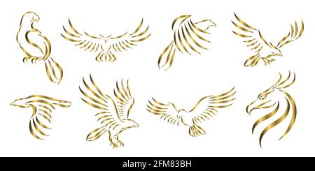 Satz von acht Linien Art Vektor-Logo des Adlers. Kann als Logo oder als Dekorationsartikel verwendet werden. Stock Vektor