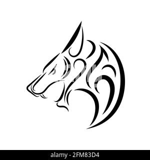 Schwarz-weiße Linienkunst des Wolfkopfes. Gute Verwendung für Symbol, Maskottchen, Symbol, Avatar, Tattoo, T-Shirt-Design, Logo oder ein beliebiges Design. Stock Vektor