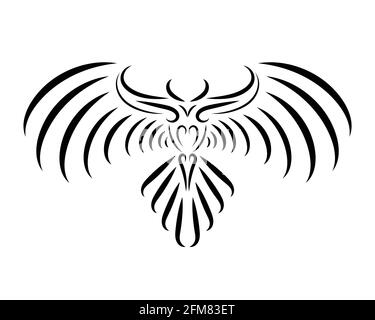 Schwarz-weiße Linienkunst des Adlers mit schönen Flügeln. Curl Blumenschmuck Dekoration. Gute Verwendung für Symbol, Maskottchen, Symbol, Avatar, Tattoo, T-Shirt d Stock Vektor