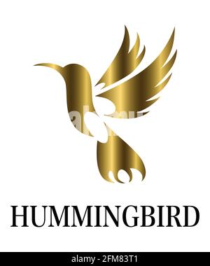 Golden Vector Illustration auf weißem Hintergrund eines fliegenden Kolibris. Geeignet für die Herstellung von Logos. Stock Vektor