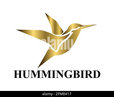 Goldene Vektorgrafik auf weißem Hintergrund von fliegenden Kolibris. Geeignet für die Herstellung von Logos. Stock Vektor