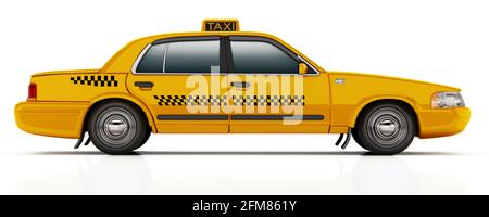Gelbes Taxi isoliert auf weißem Hintergrund. 3D-Illustration. Stockfoto