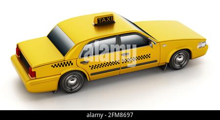 Gelbes Taxi isoliert auf weißem Hintergrund. 3D-Illustration. Stockfoto