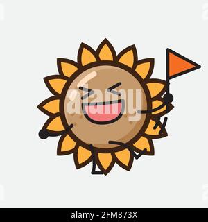 Vektor-Illustration von Sonnenblume Charakter mit niedlichem Gesicht, einfache Hände und Bein Linie Kunst auf isolierten Hintergrund. Flache Cartoon Doodle Stil. Stock Vektor
