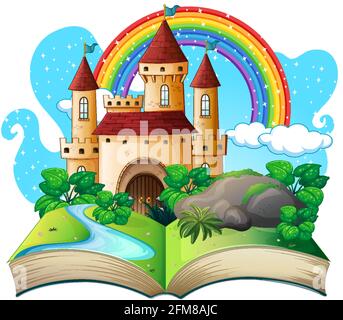 3D Pop-up-Buch mit Burg Märchen Thema Illustration Stock Vektor