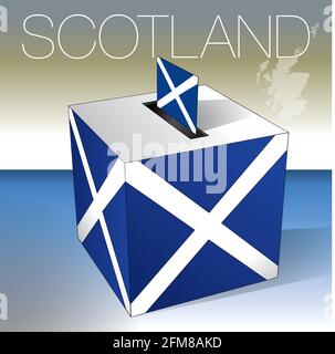 Schottland, Wahlurnensymbol mit schottischer Flagge und Karte, Vektorgrafik Stock Vektor