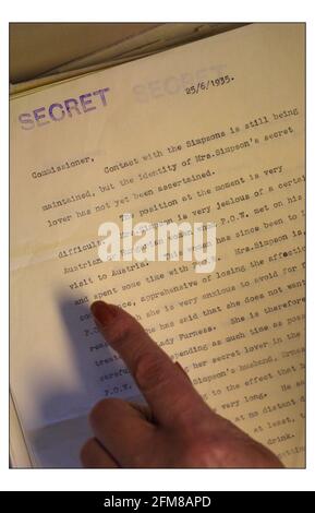 Dokumente aus dem National Records Office in Kew, London bezüglich einer Affäre, die Frau Simson hatte.PIC David Sandison 29/1/2003