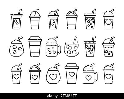 Symbol für eine eisgekühlte Kaffeetasse. Kaffeebecher mit dünner Linie. Stock Vektor