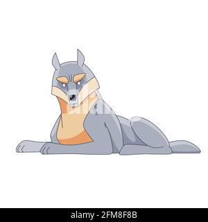 Wolf legt sich hin. Cartoon Vektor flache Stil Illustration isoliert auf einem weißen Hintergrund Stock Vektor