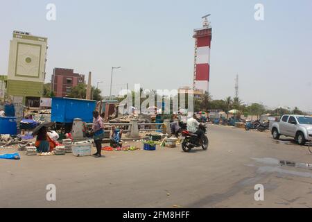 Leuchtturm Fischerdorf Basar Zentrum alten Markt Chennai ( Madras ) Indien Tamil Nadu Stockfoto