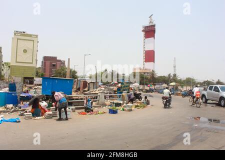 Leuchtturm Fischerdorf Basar Zentrum alten Markt Chennai ( Madras ) Indien Tamil Nadu Stockfoto