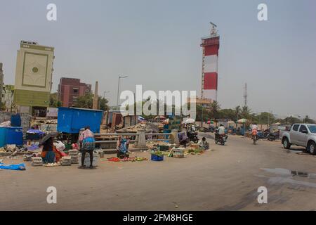 Leuchtturm Fischerdorf Basar Zentrum alten Markt Chennai ( Madras ) Indien Tamil Nadu Stockfoto