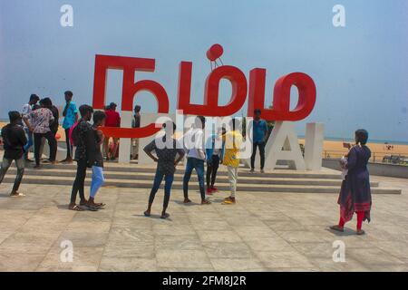 namma chennai Selfie-Spot, Foto-Stand in chennai, Marina Beach, madras, indien asien Stockfoto