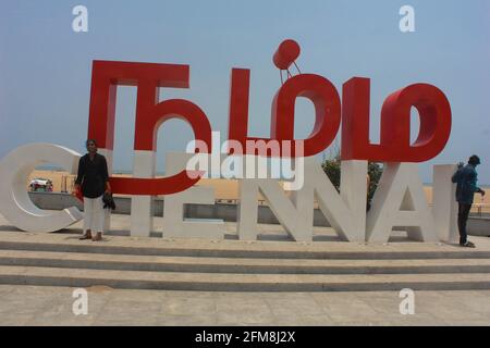 namma chennai Selfie-Spot, Foto-Stand in chennai, Marina Beach, madras, indien asien Stockfoto