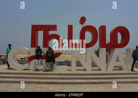 namma chennai Selfie-Spot, Foto-Stand in chennai, Marina Beach, madras, indien asien Stockfoto