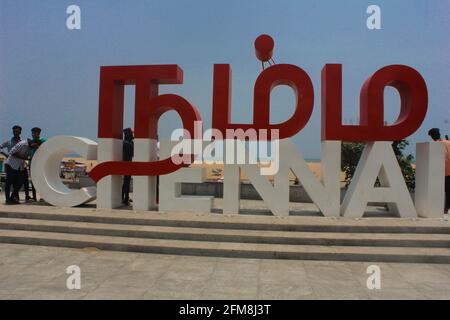 namma chennai Selfie-Spot, Foto-Stand in chennai, Marina Beach, madras, indien asien Stockfoto