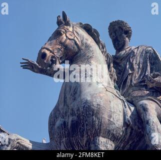 ESTATUA ECUESTRE DE MARCO AURELIO, 161/180. Lage: Capitolio. Rom. ITALIEN. MARCO AURELIO EMPERADOR. Stockfoto