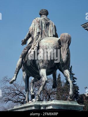 ESTATUA ECUESTRE DE MARCO AURELIO, 161/180. Lage: Capitolio. Rom. ITALIEN. MARCO AURELIO EMPERADOR. Stockfoto