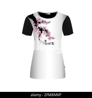 Der Aufdruck auf dem T-Shirt ist ein Sakura-Baum. Vektorgrafik Stock Vektor