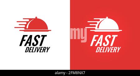 Food fast Delivery Markenlogo Konzept für Restaurant Catering Service Unternehmen. Express logistic Cafe Business Logo Vektor eps isolierte Illustration Stock Vektor