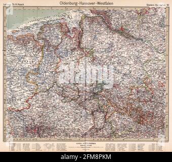 Kupferstich-Kupferstich-Landkarte von Deutschland aus dem 19. Jahrhundert. Alle Karten sind wunderschön farbig und illustriert und zeigen die Welt zu dieser Zeit. Stockfoto