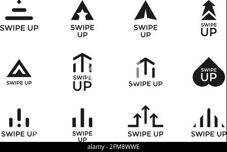 Symbolsatz für die Schaltfläche „Geschichte“ nach oben wischen. Anwendung und soziales Netzwerk Scroll-Pfeil Piktogramm für Mode-Blogger Geschichten oder Web-Design. Vektor flach modernen schwarzen Stil Blog Geschichte Illustration Stock Vektor