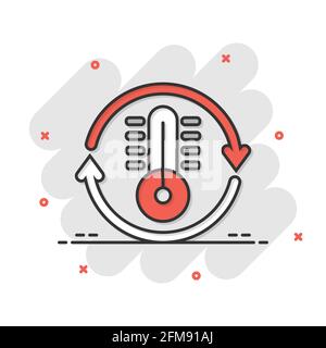 Thermometer Klimaregelung Symbol im Comic-Stil. Meteorologie Balance Cartoon Vektor Illustration auf weißem isolierten Hintergrund. Heiße, kalte Temperatur s Stock Vektor